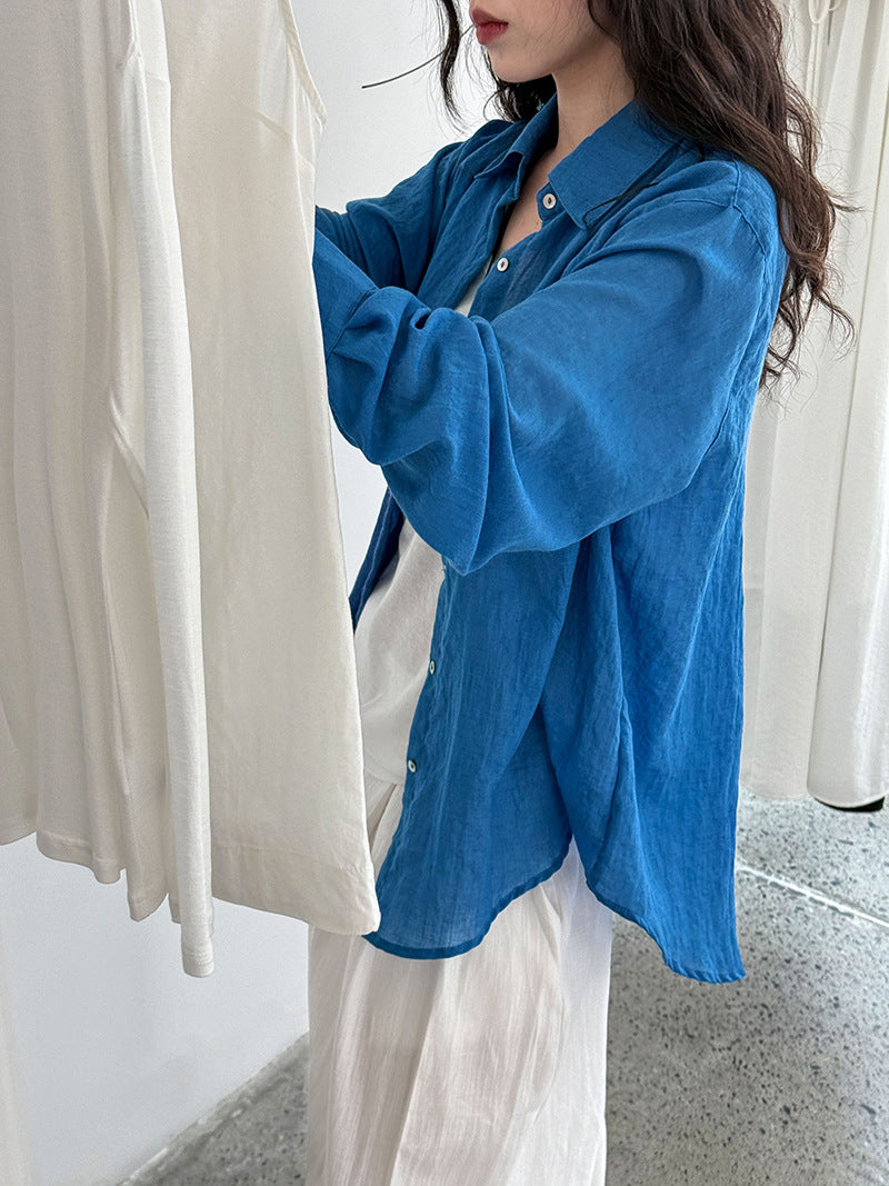 casual loose linen long shirt 2color 【NINE7233】