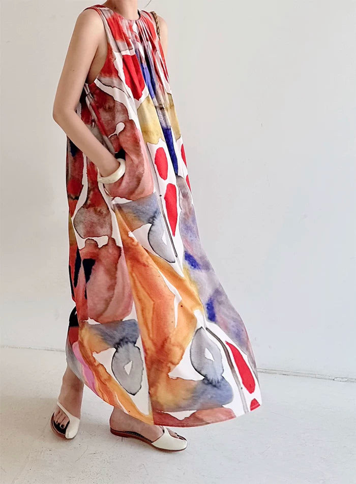 oil painting print sleeveless long dress 1color 【NINE7041】