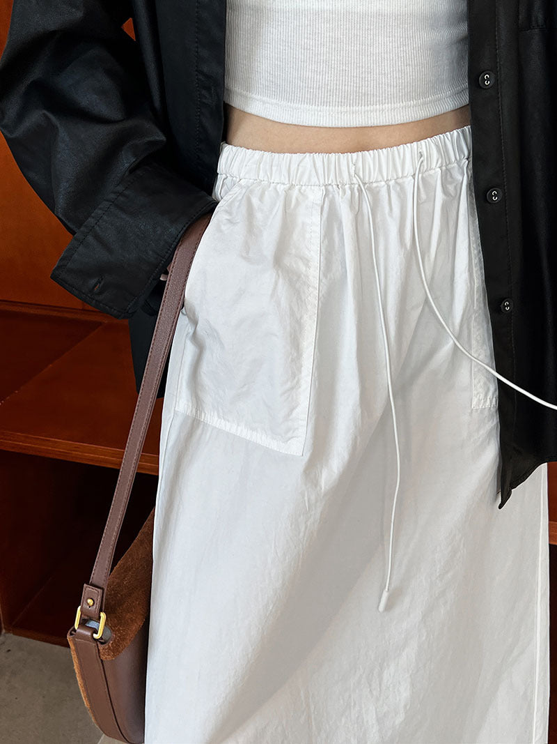 casual drawstring straight long skirt 2color 【NINE7256】