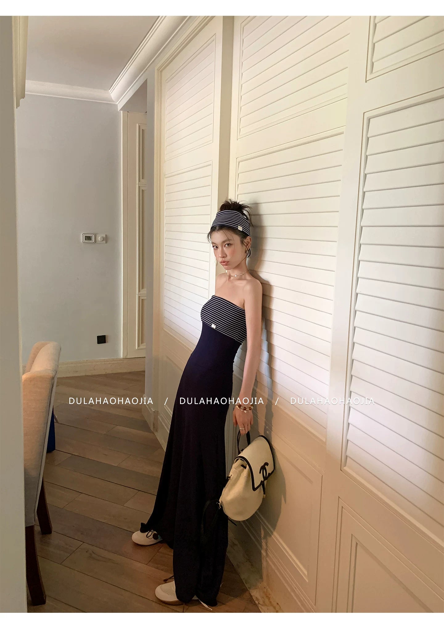 stripe tube top long dress 1color 【NINE7093】