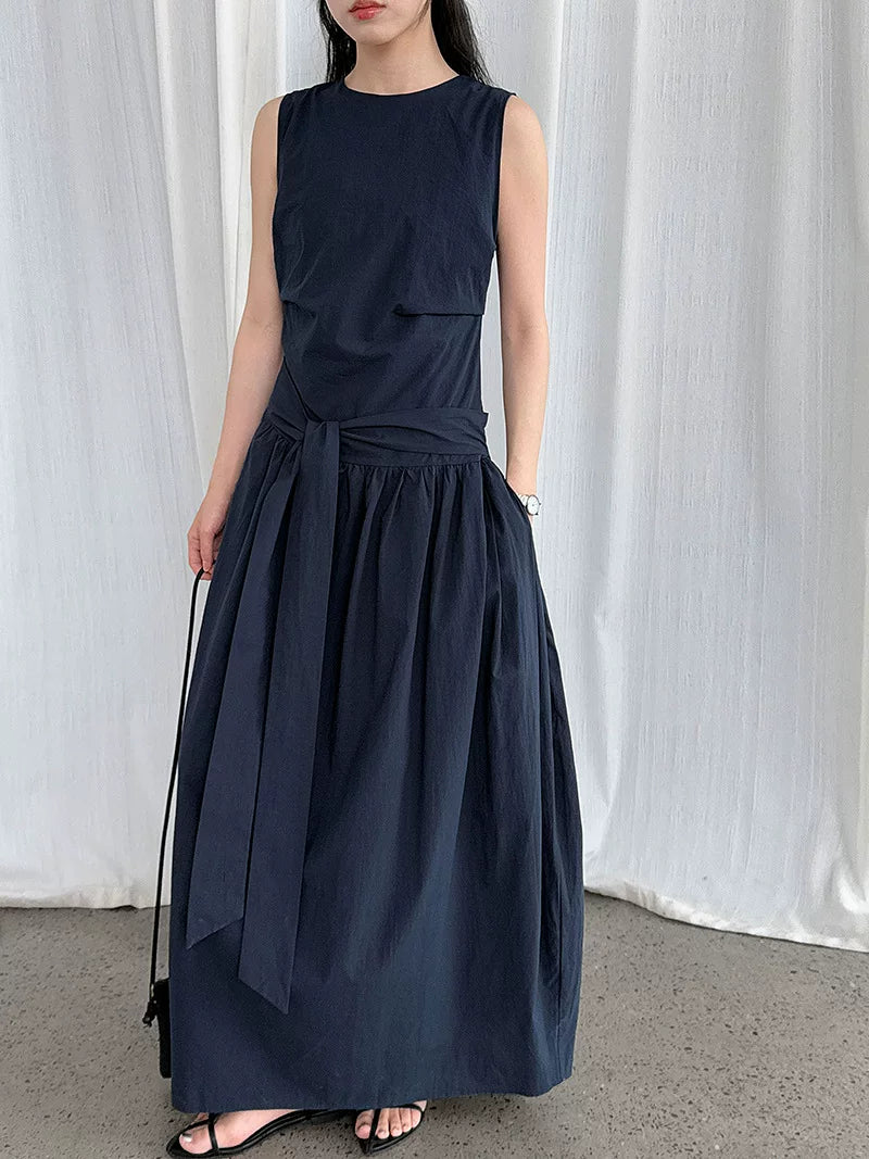 waist tie sleeveless long dress 3color 【NINE7069】