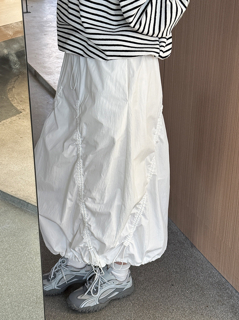drawstring ruched maxi skirt 2color 【NINE7236】