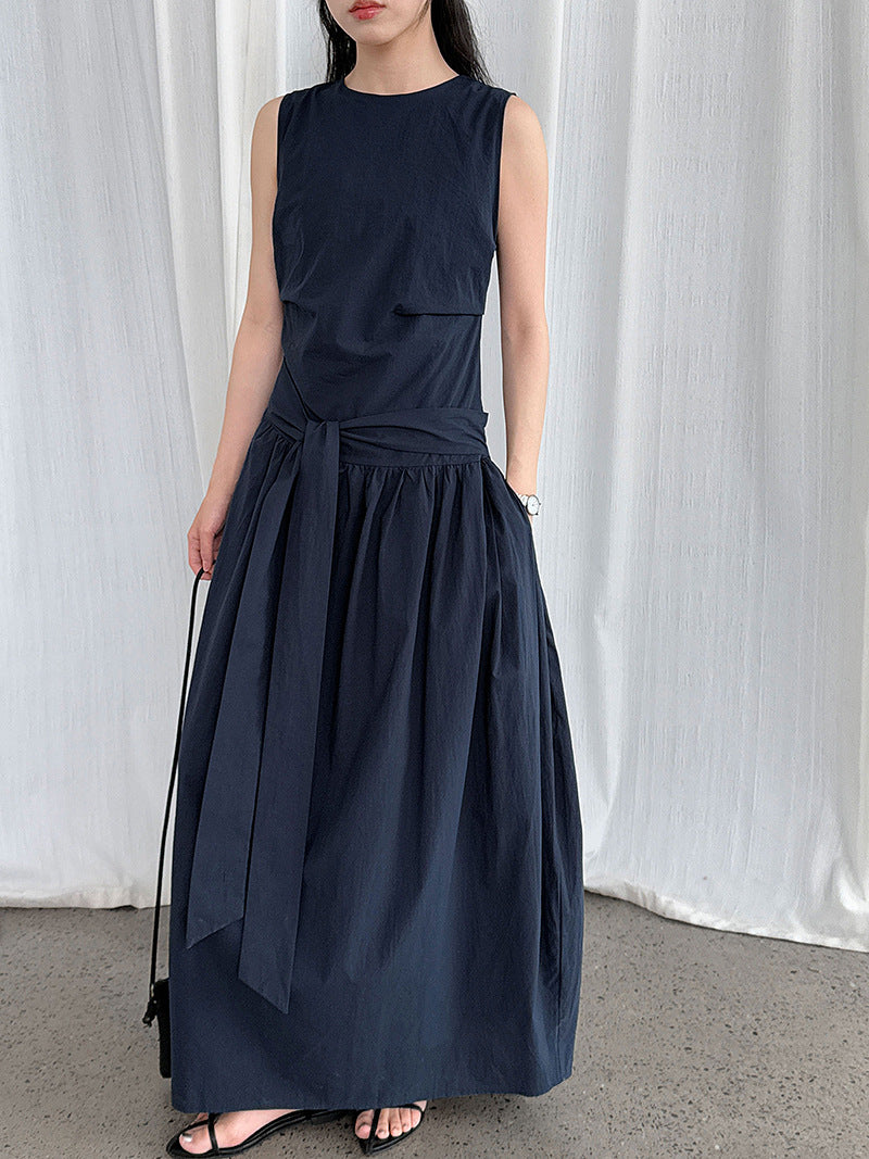 waist tie sleeveless maxi dress 3color 【NINE7237】