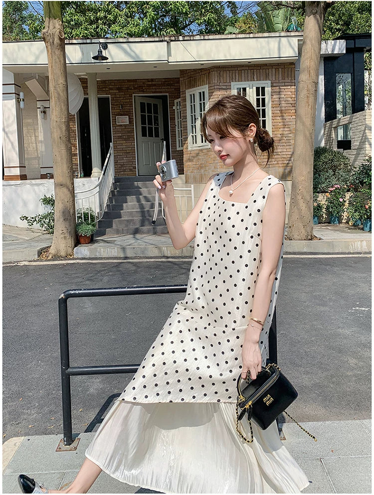dot tiered layer sleeveless dress 1color 【NINE7138】