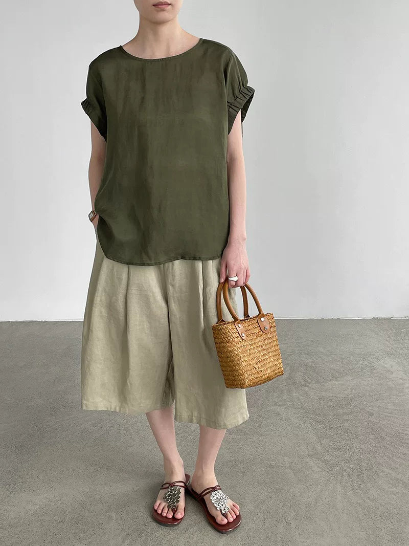 back button linen loose shirt 3color 【NINE7021】