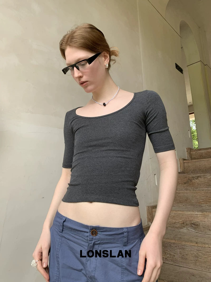 square neck slim knit top 4color 【NINE7013】