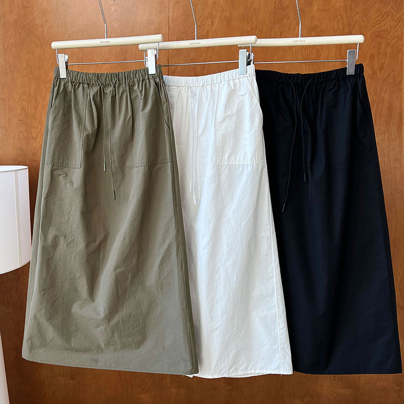 casual drawstring straight long skirt 2color 【NINE7256】
