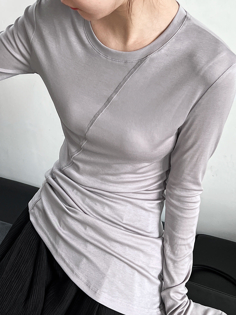 asymmetric seam long sleeve tee 4color 【NINE7245】