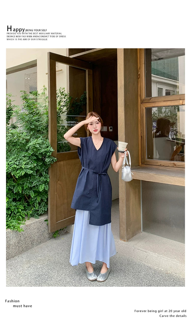 belt tunic chiffon skirt setup 1color 【NINE7134】