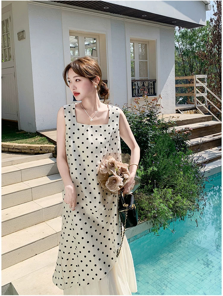 dot tiered layer sleeveless dress 1color 【NINE7138】