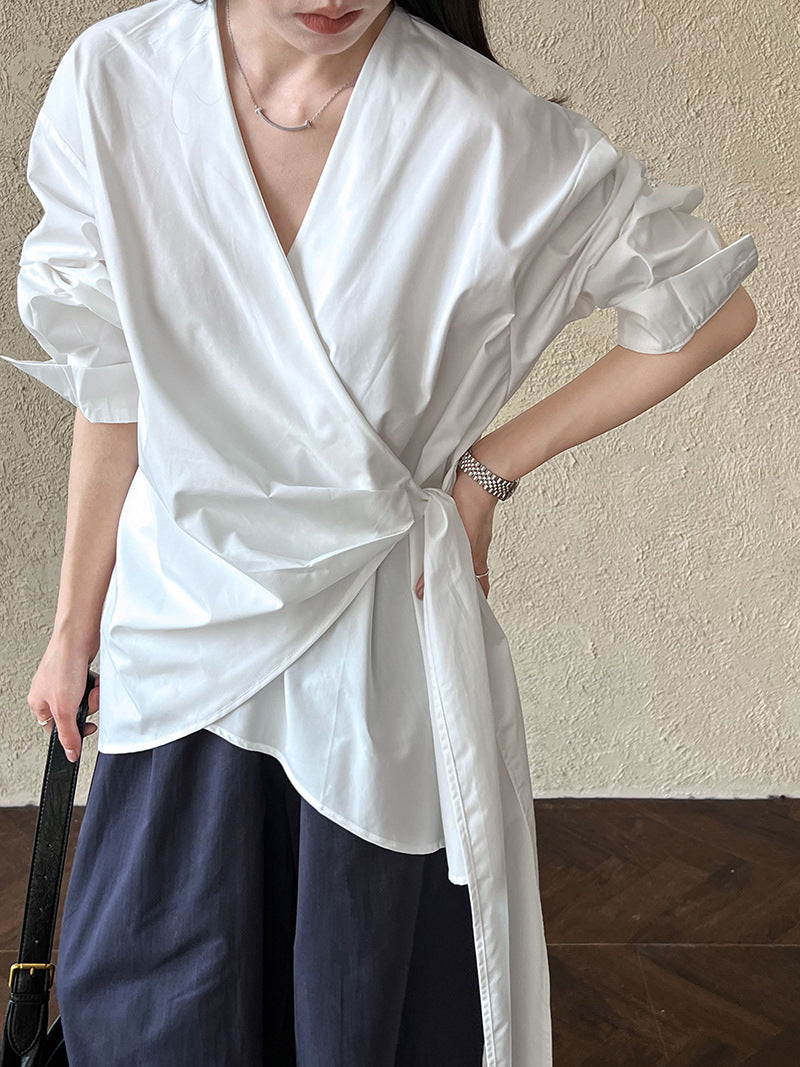 wrap tie shirt blouse 3color 【NINE7260】