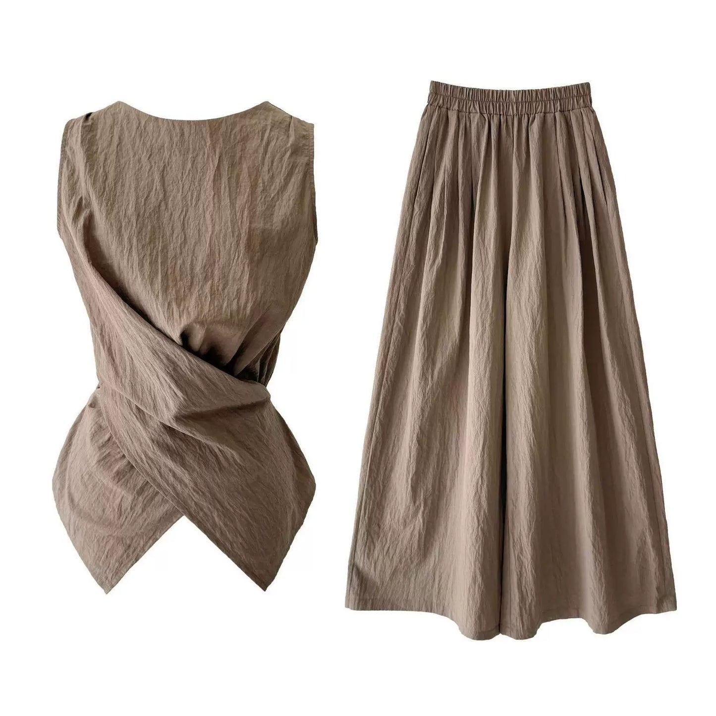 ribbon tops wide pants setup 3color 【NINE7061】