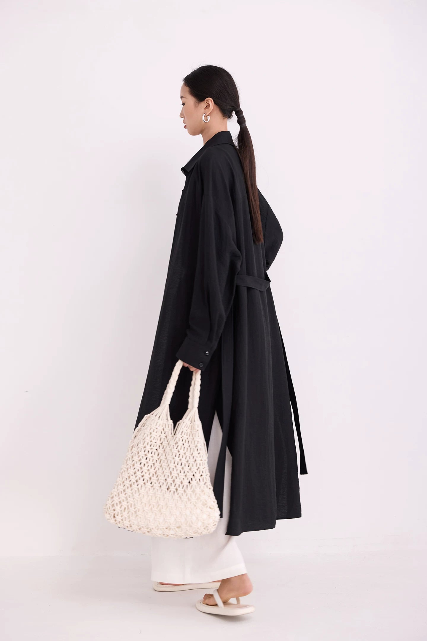 belted trench coat long shirt dress 1color 【NINE7222】