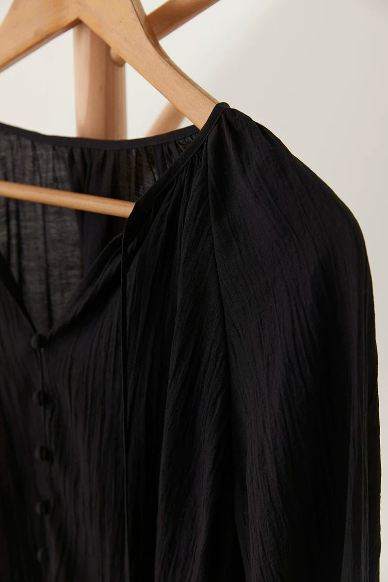 lace up tie lantern sleeve blouse 1color 【NINE7226】
