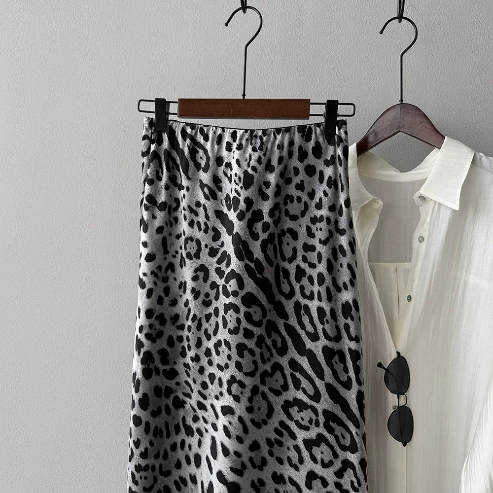 leopard pattern slit maxi skirt 1color 【NINE7019】