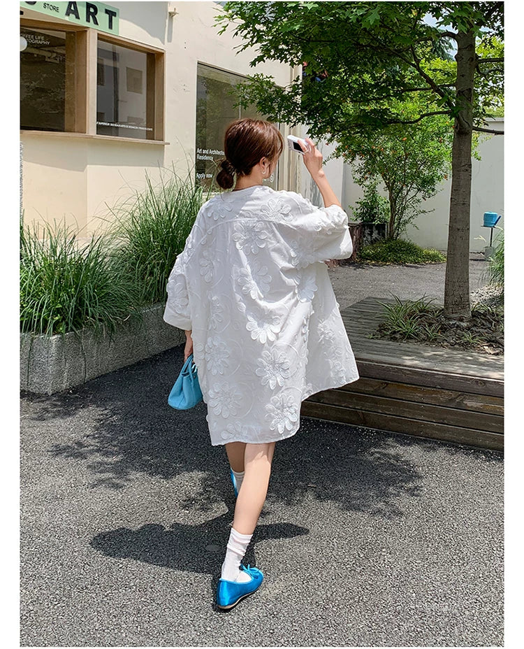 3D floral vneck loose dress 1color 【NINE7130】