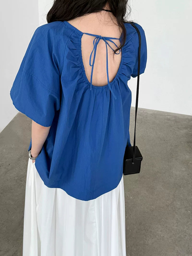 back open ribbon blouse 2color 【NINE7071】