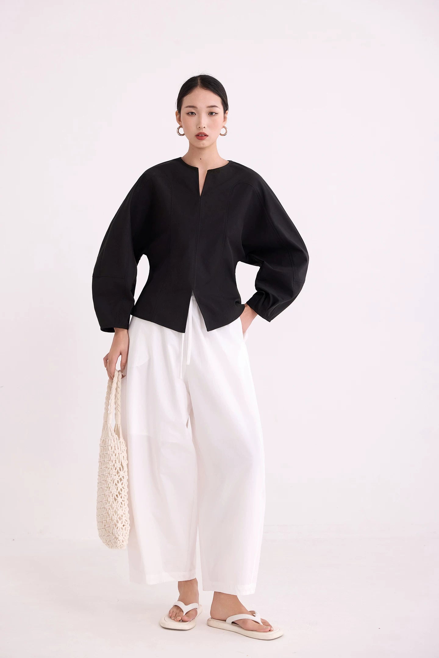 keyneck balloon sleeve corsetry blouse 1color 【NINE7218】