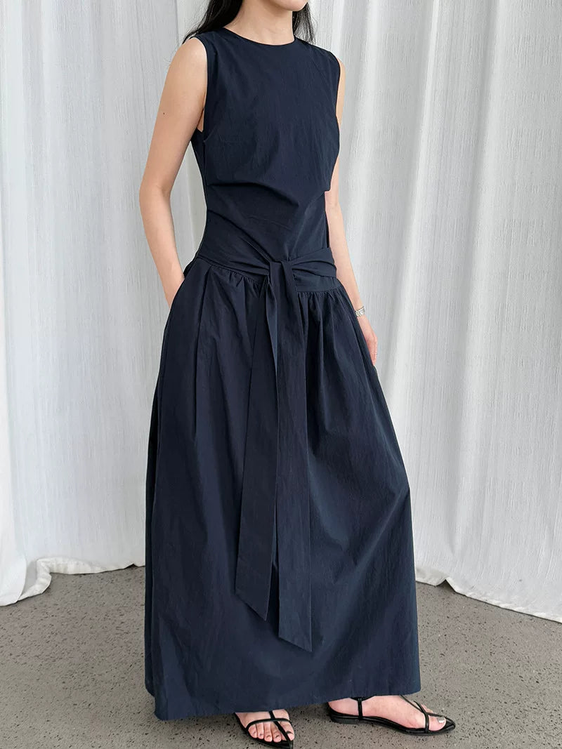 waist tie sleeveless long dress 3color 【NINE7069】