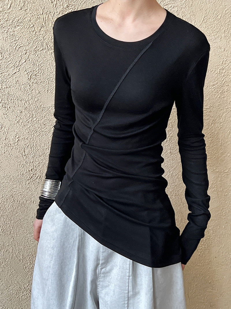 asymmetric seam long sleeve tee 4color 【NINE7245】
