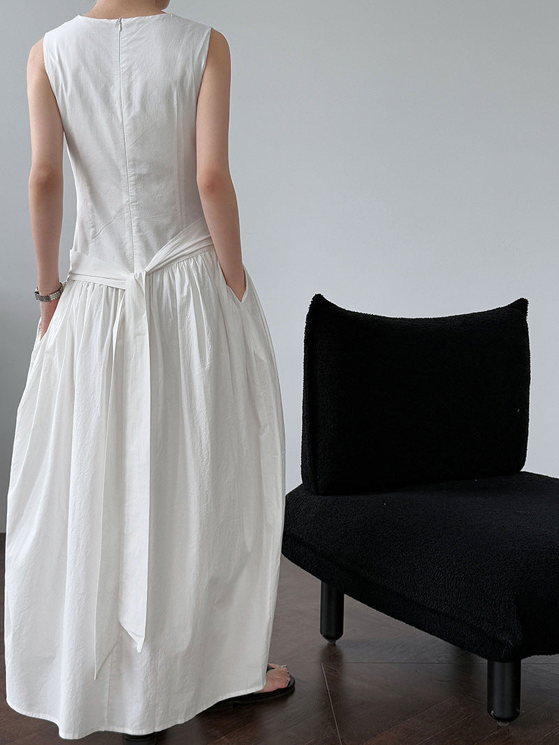 waist tie sleeveless maxi dress 3color 【NINE7237】
