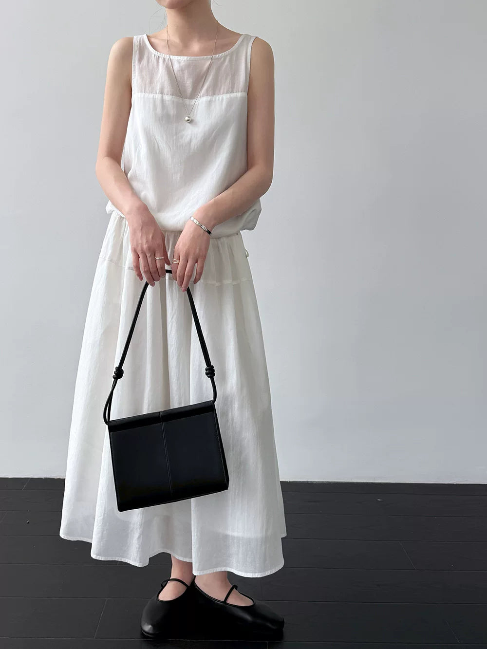 drawstring tiered sleeveless long dress 2color 【NINE7067】