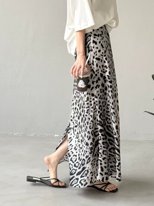 leopard pattern slit maxi skirt 1color 【NINE7019】