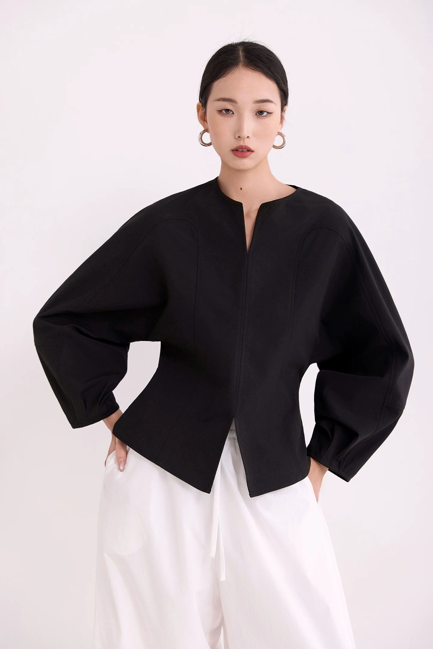 keyneck balloon sleeve corsetry blouse 1color 【NINE7218】