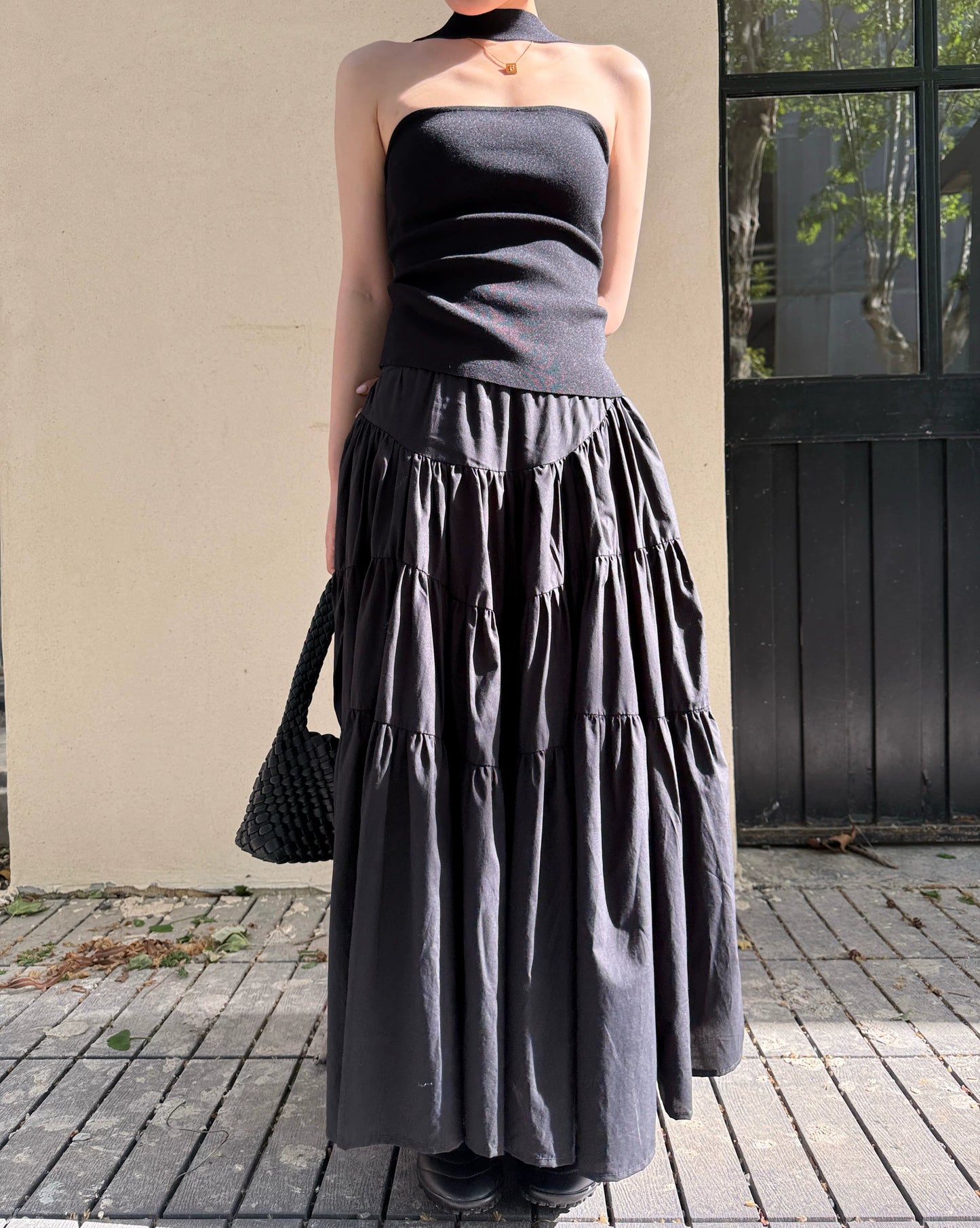 tiered flared long skirt 1color 【NINE7011】