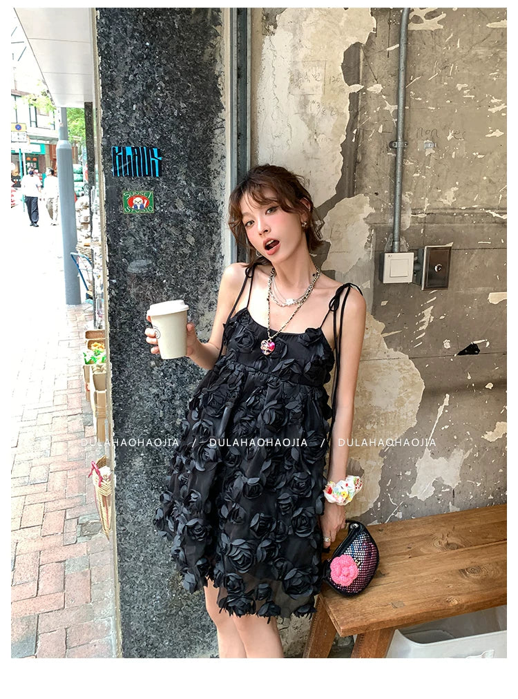 3d rose cami mini dress 2color 【NINE7089】