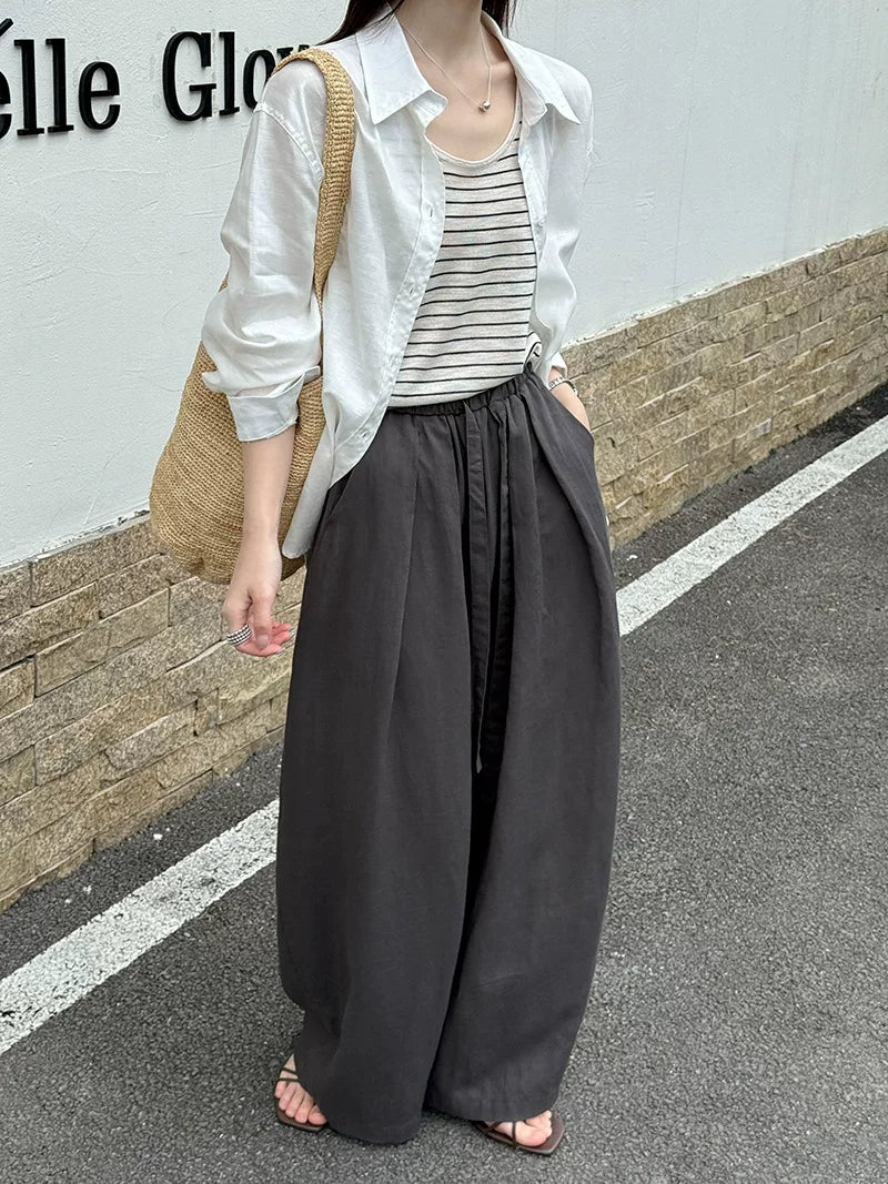 pleated linen wide leg pants 3color 【NINE7065】