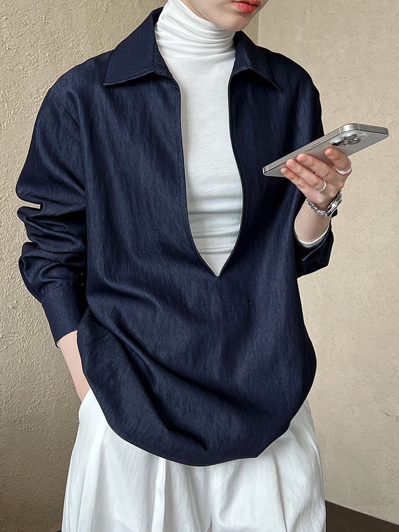 deep v neck collar shirt 1color 【NINE7248】
