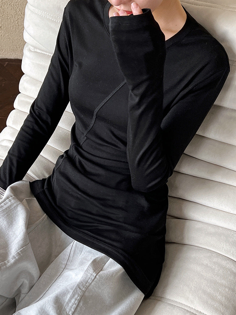 asymmetric seam long sleeve tee 4color 【NINE7245】