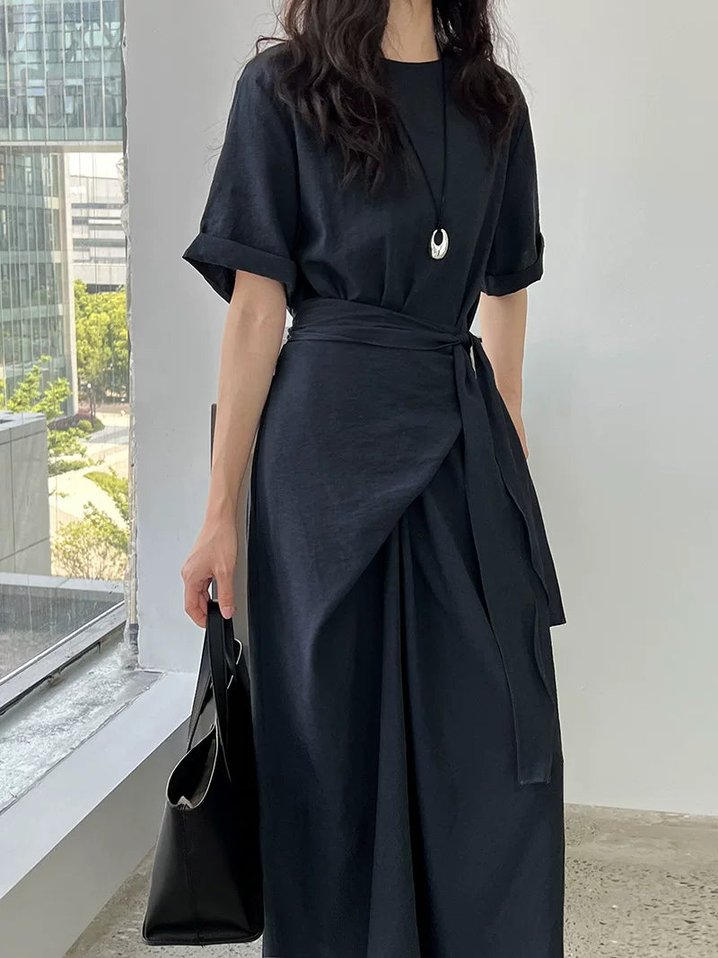 wrap waist short sleeve dress 2color 【NINE7063】