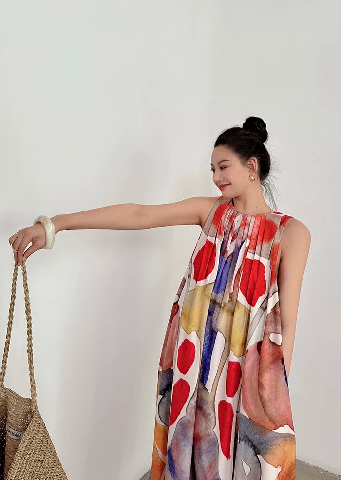 oil painting print sleeveless long dress 1color 【NINE7041】