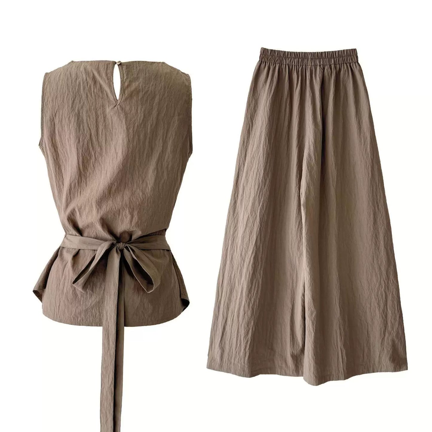 ribbon tops wide pants setup 3color 【NINE7061】