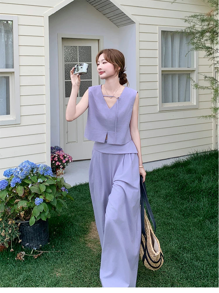 asymmetric vest wide pants setup 1color 【NINE7119】