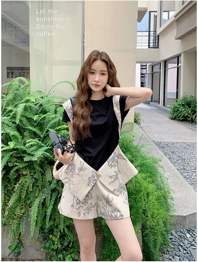 print asymmetric top shorts setup 1color 【NINE7117】