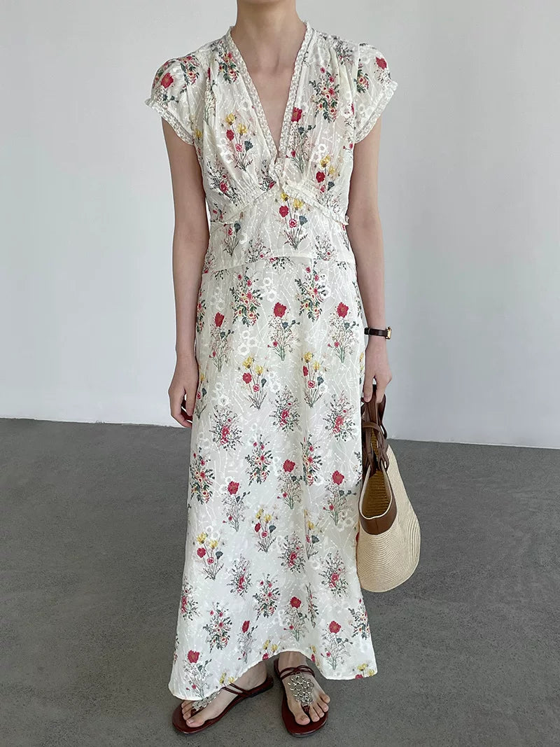 floral v neck maxi dress 1color 【NINE7068】