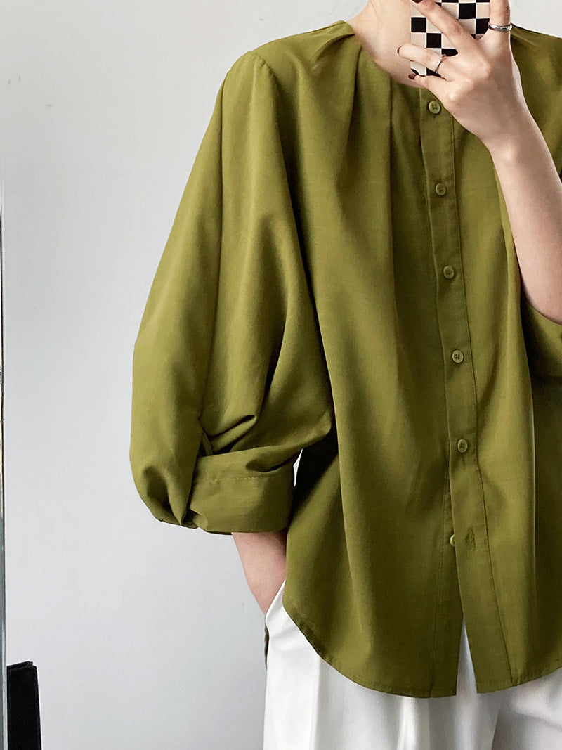 puff sleeve pleated blouse 3color 【NINE7241】