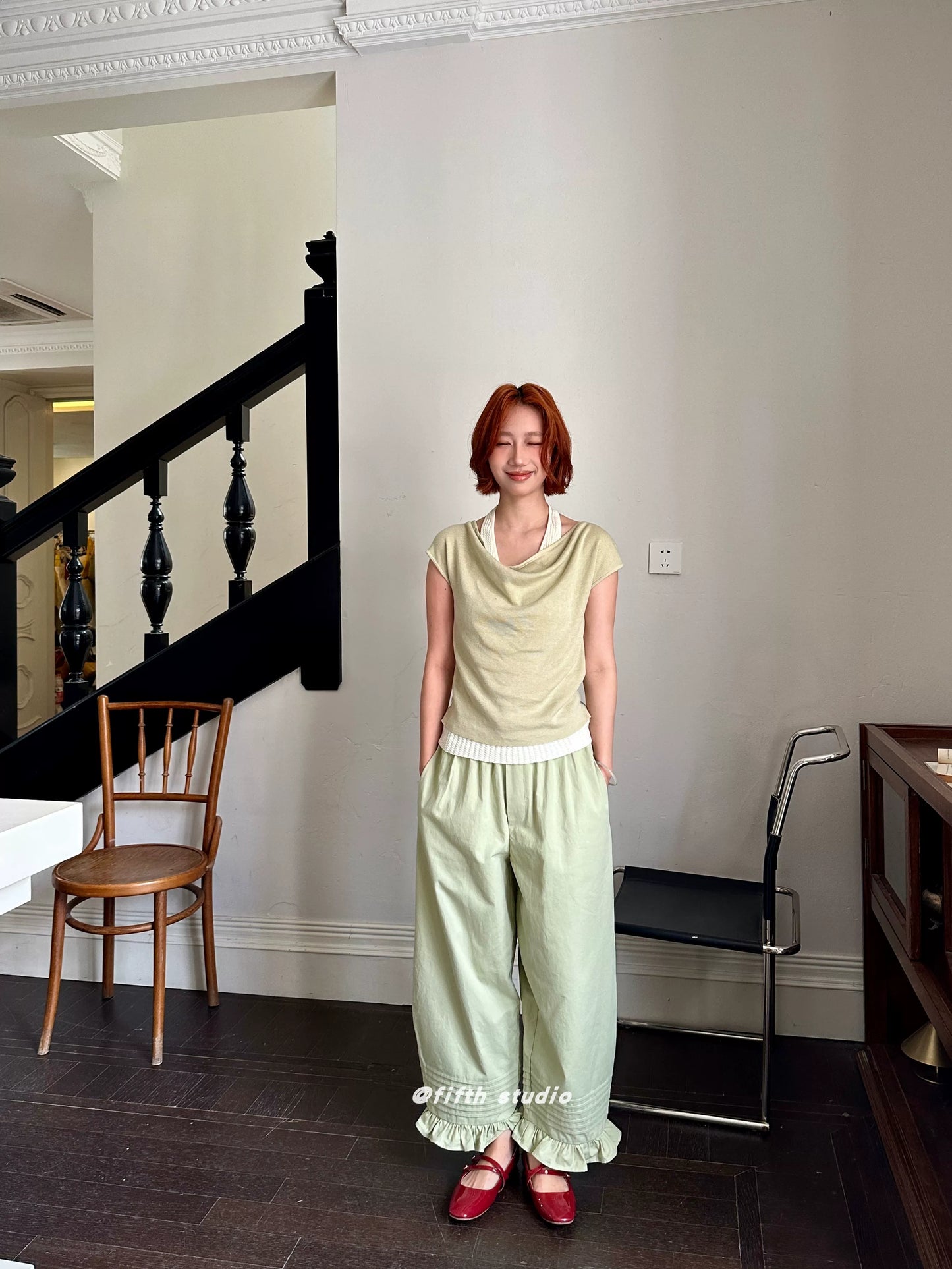 hem frill lantern casual pants 1color 【NINE7149】