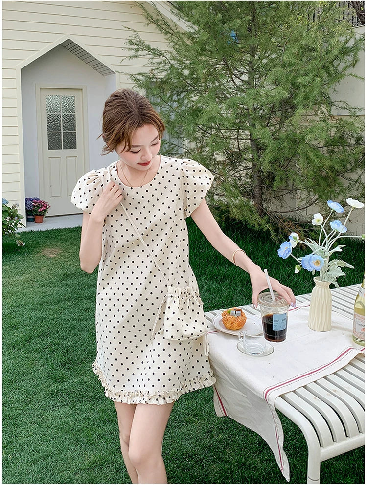 dot puff sleeve mini dress 1color 【NINE7137】