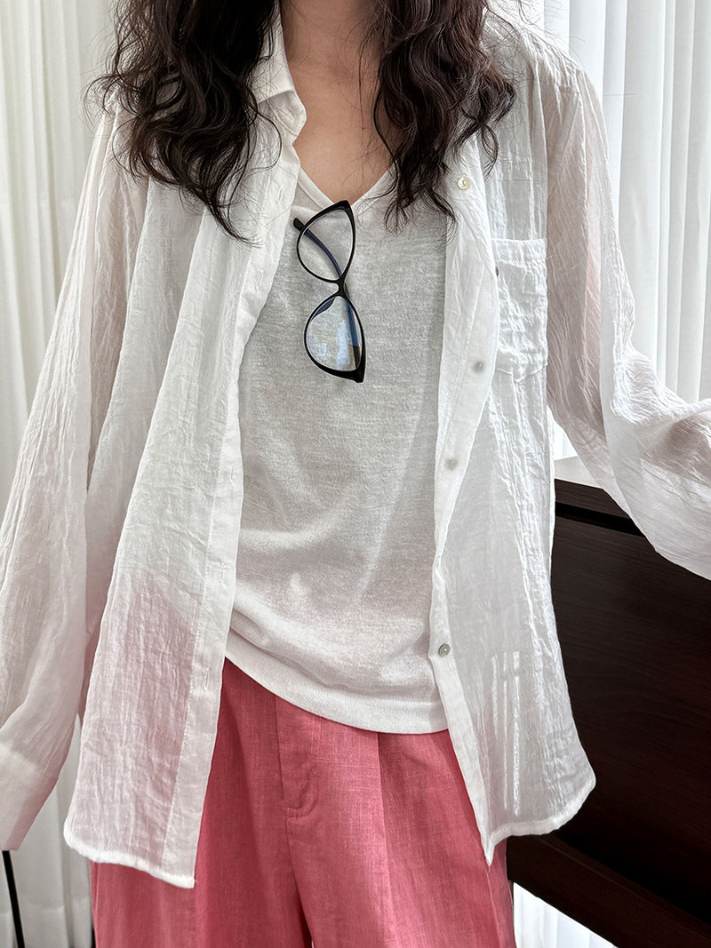 casual loose linen long shirt 2color 【NINE7233】
