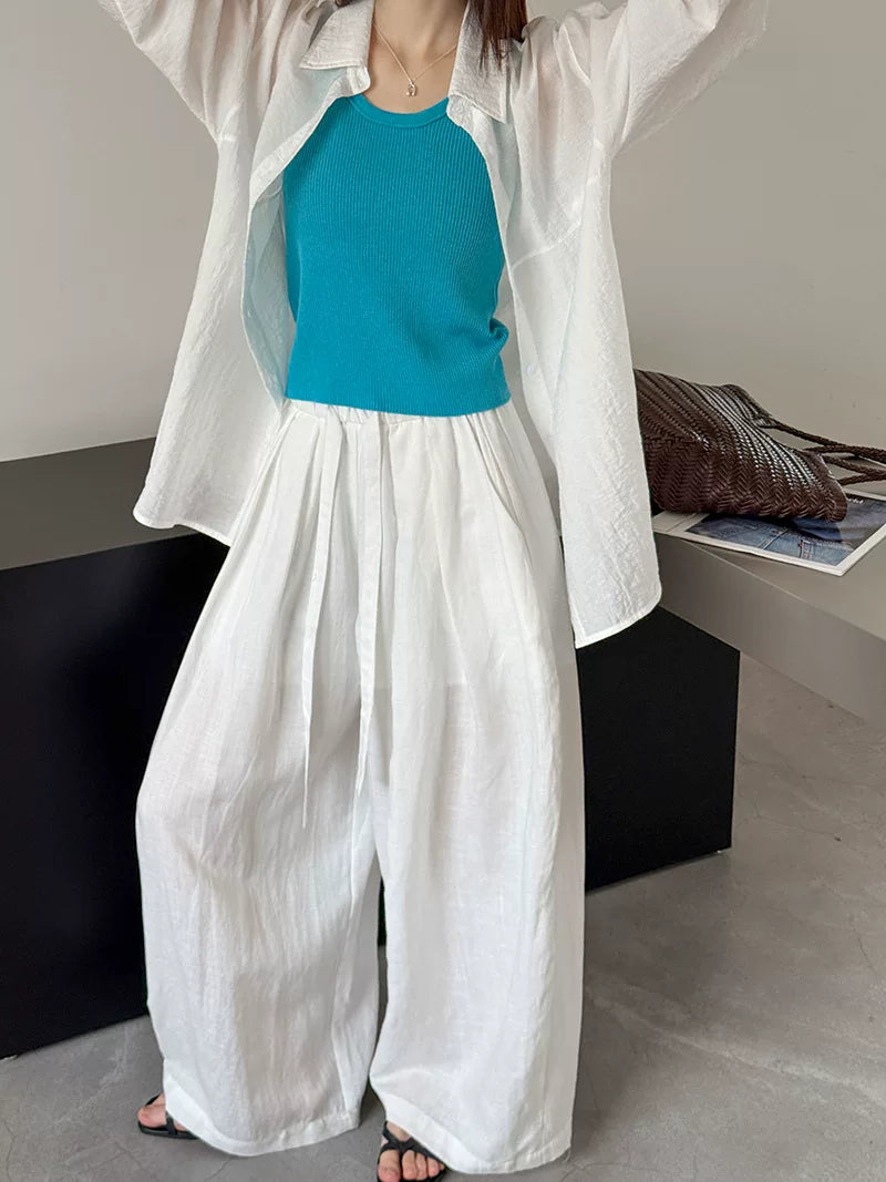 pleated linen wide leg pants 3color 【NINE7065】