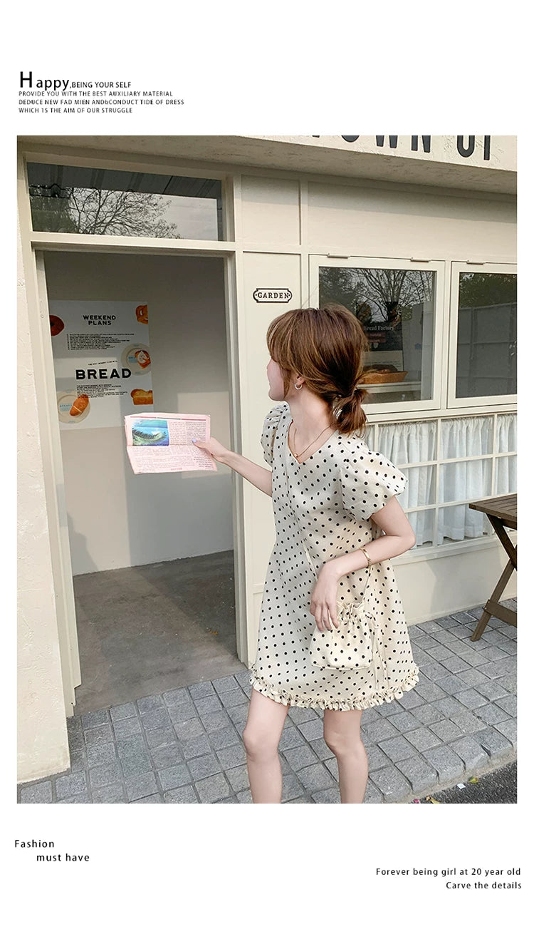 dot puff sleeve mini dress 1color 【NINE7137】