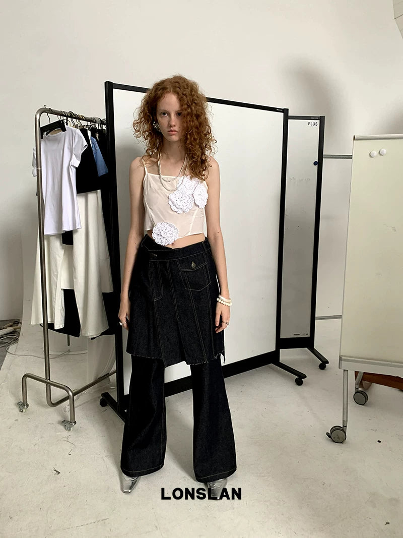 asymmetric embroidery lace camisole top 1color【NINE7006】
