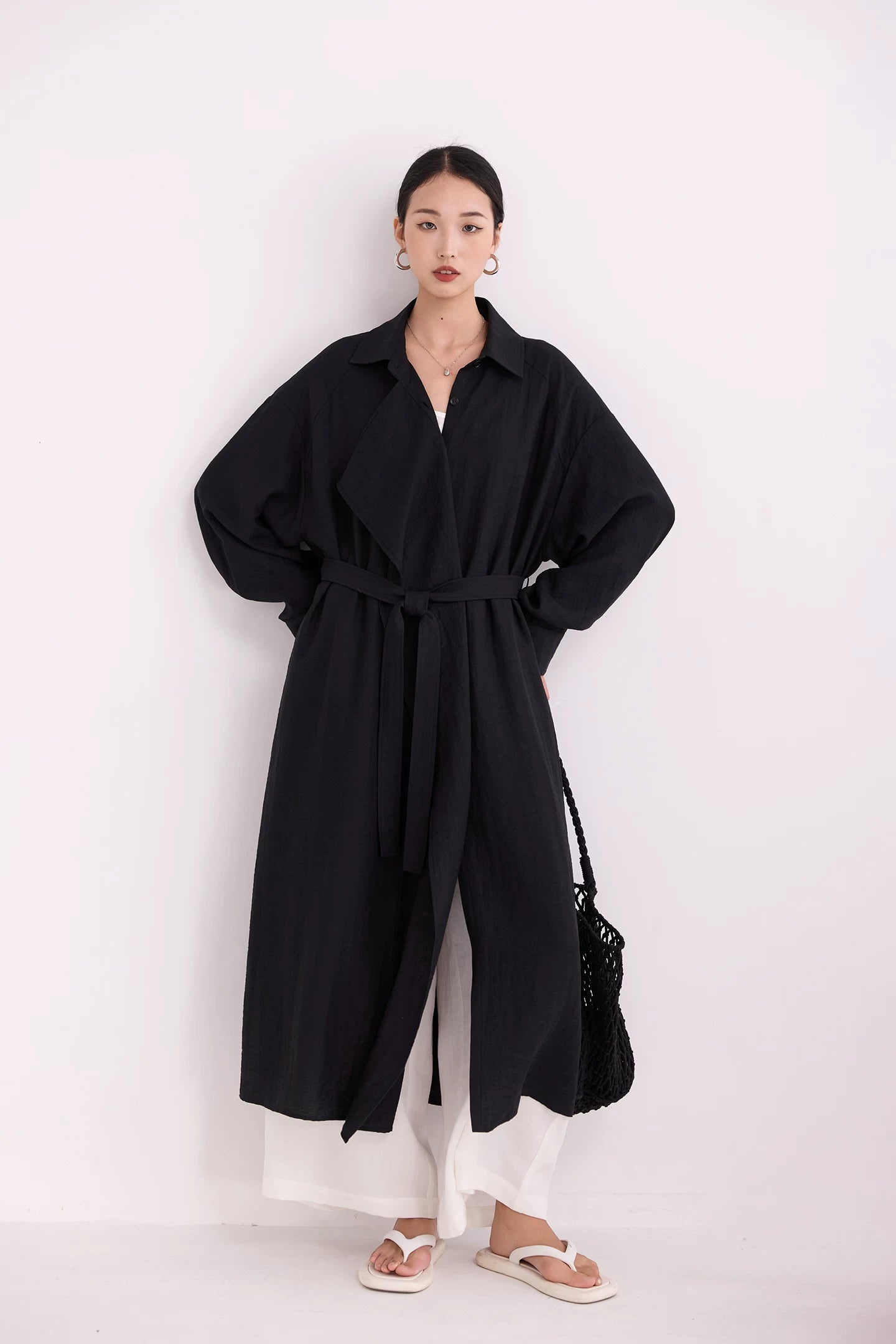 belted trench coat long shirt dress 1color 【NINE7222】