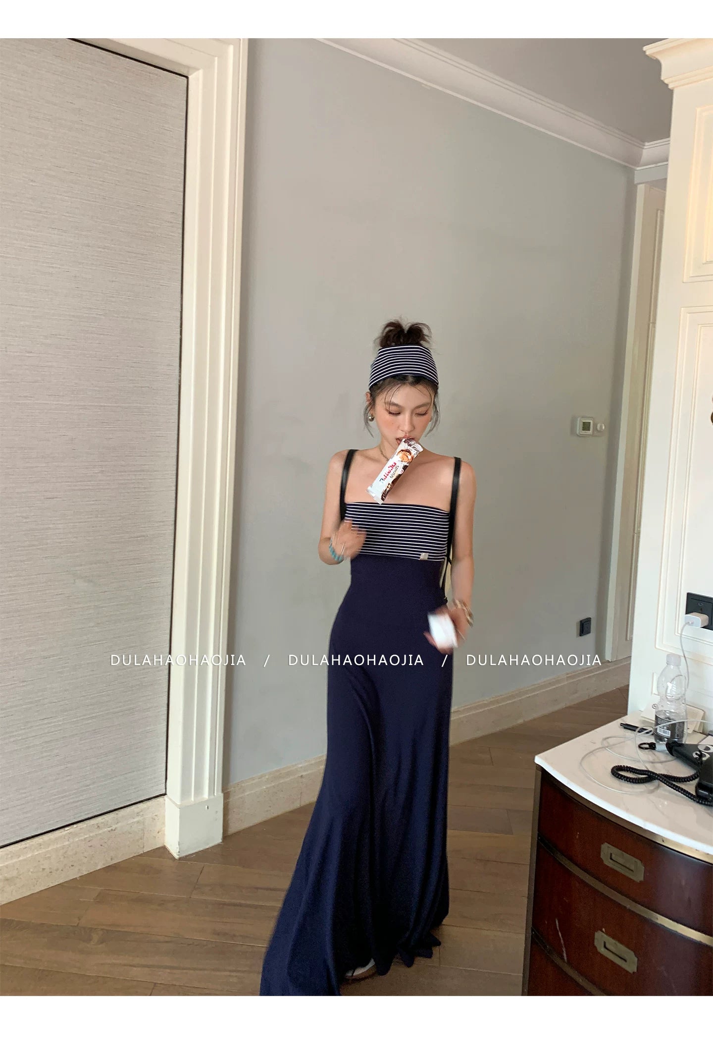 stripe tube top long dress 1color 【NINE7093】