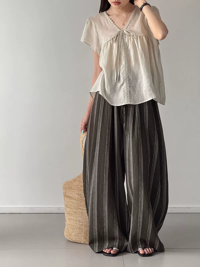 striped wide leg pants 1color 【NINE7022】