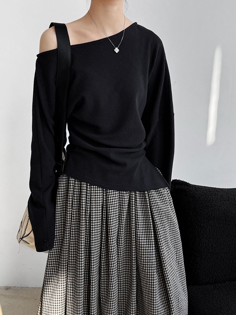 off shoulder asymmetric top 3color 【NINE7244】